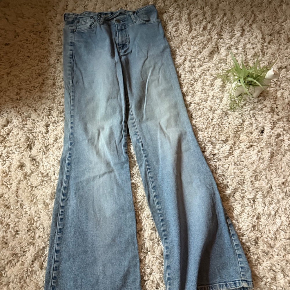 Chic Angels Y2K 2000s deep V vintage Light Blue flare Denim Jeans blue jeans wit - Picture 6 of 8